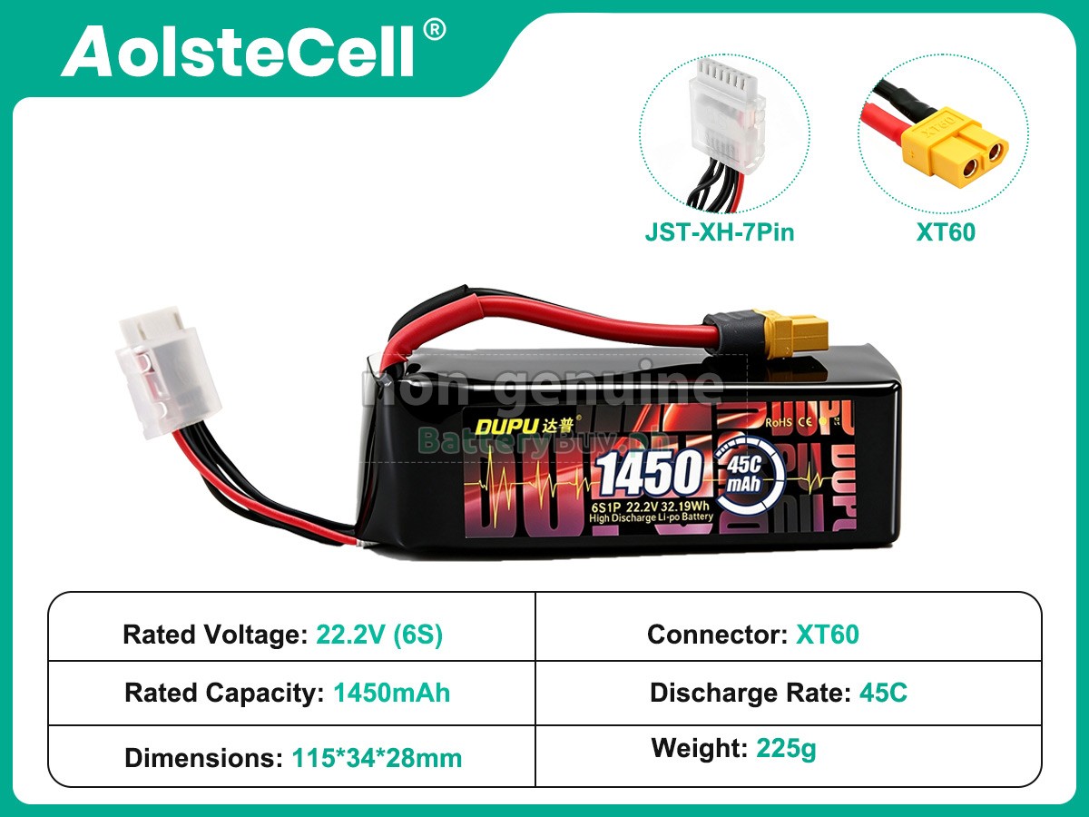 AolsteCell 22.2V 1450MAH 45C XT60 Replacement Battery