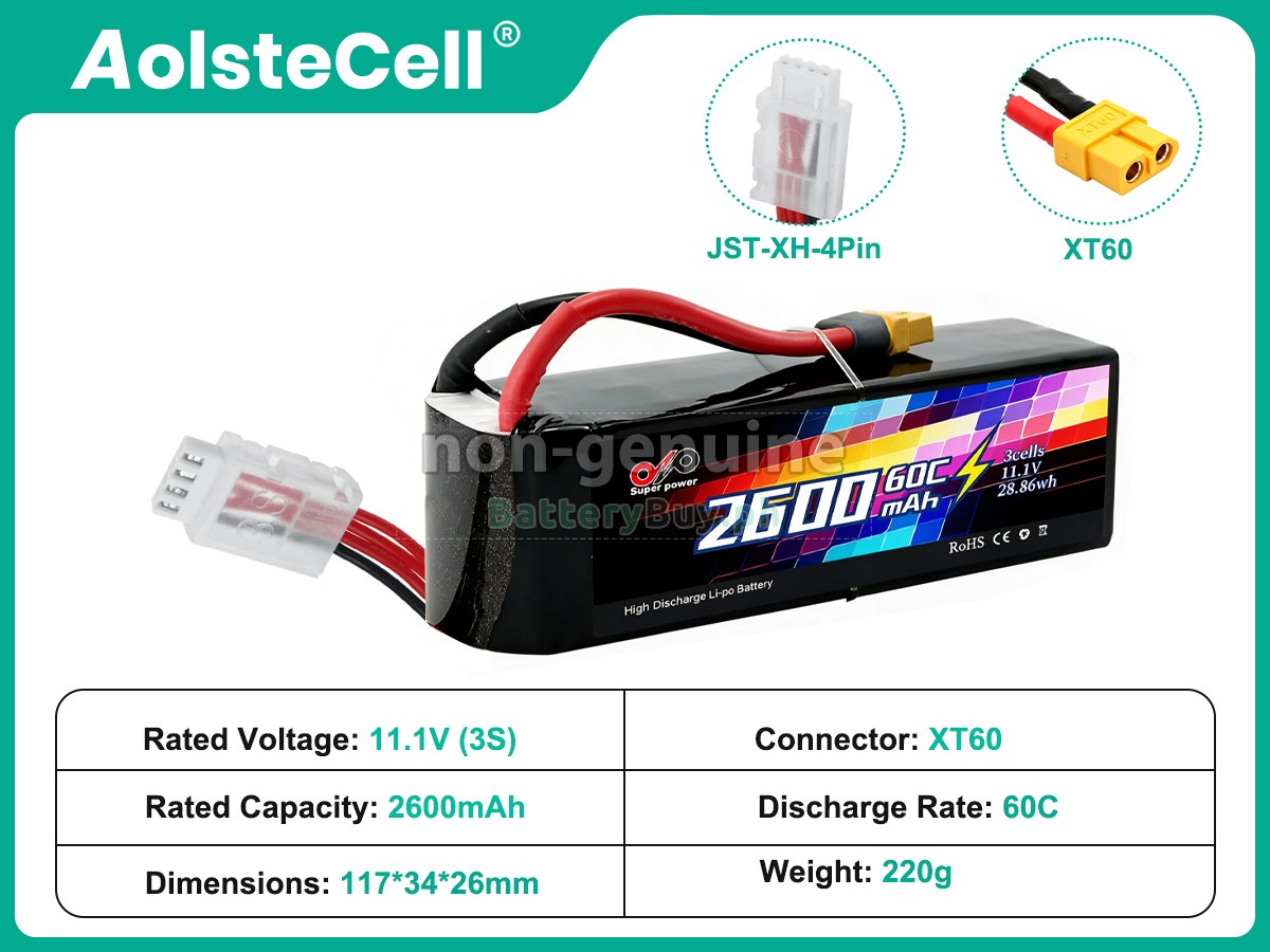 AolsteCell 11.1V 2600MAH 60C XT60 Replacement Battery