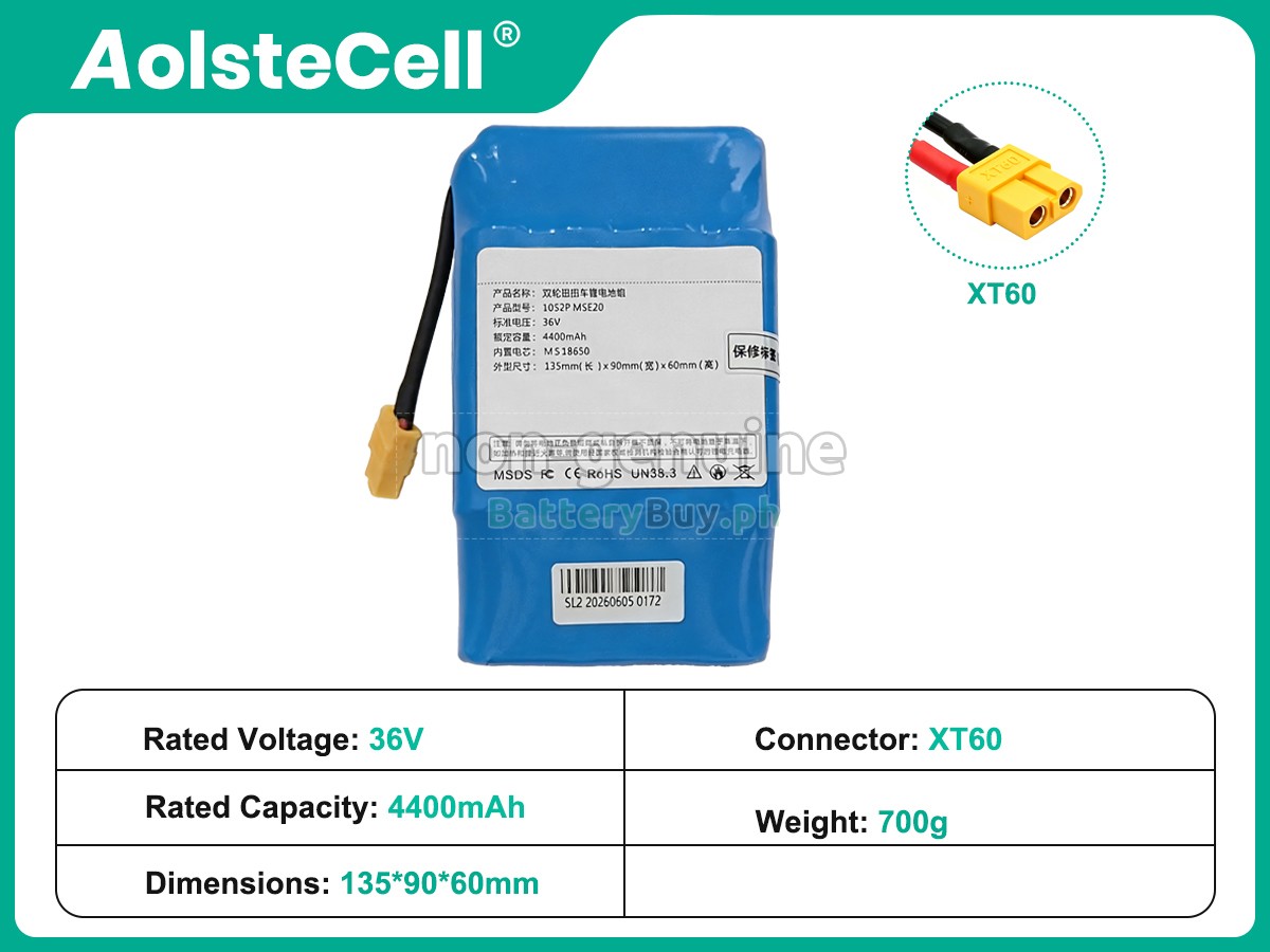 AolsteCell 10S2P MSE20 36V 4400MAH XT60 Replacement Battery